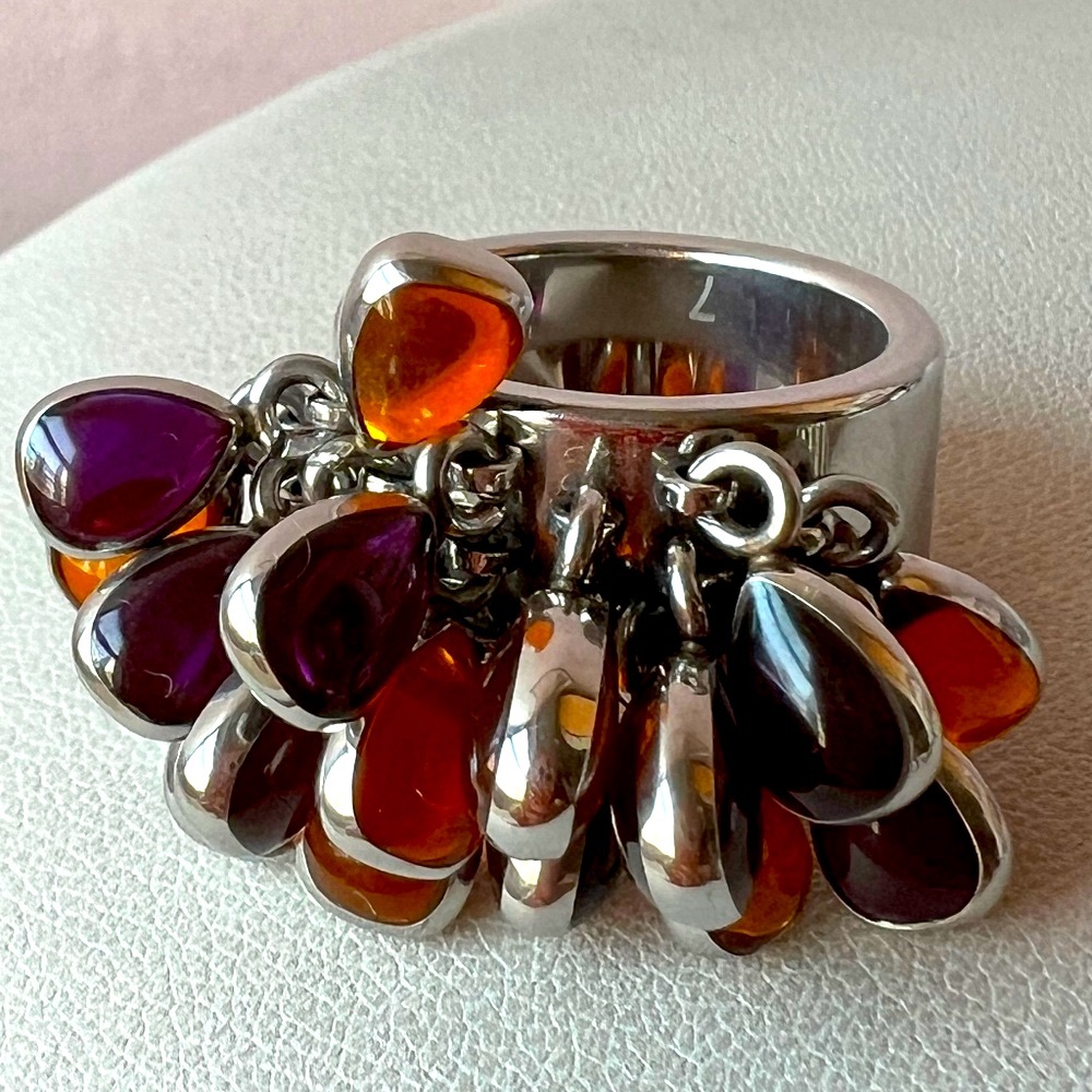 RARE SWATCH LOVE EXPLOSION PURPLE & YELLOW GLASS DANGLE SILVER-TONE FUN UNUSUAL